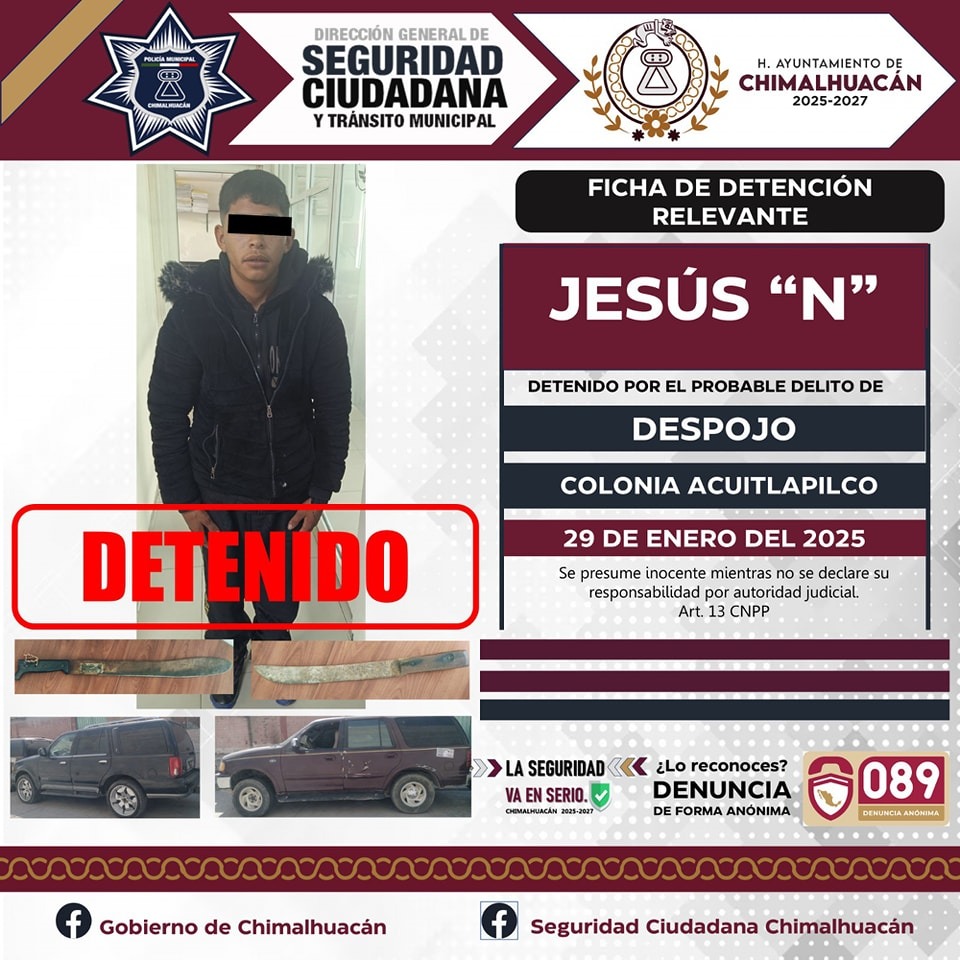 POLICÍA DE CHIMALHUACÁN DETIENEN A 11 PERSONAS POR DESPOJO